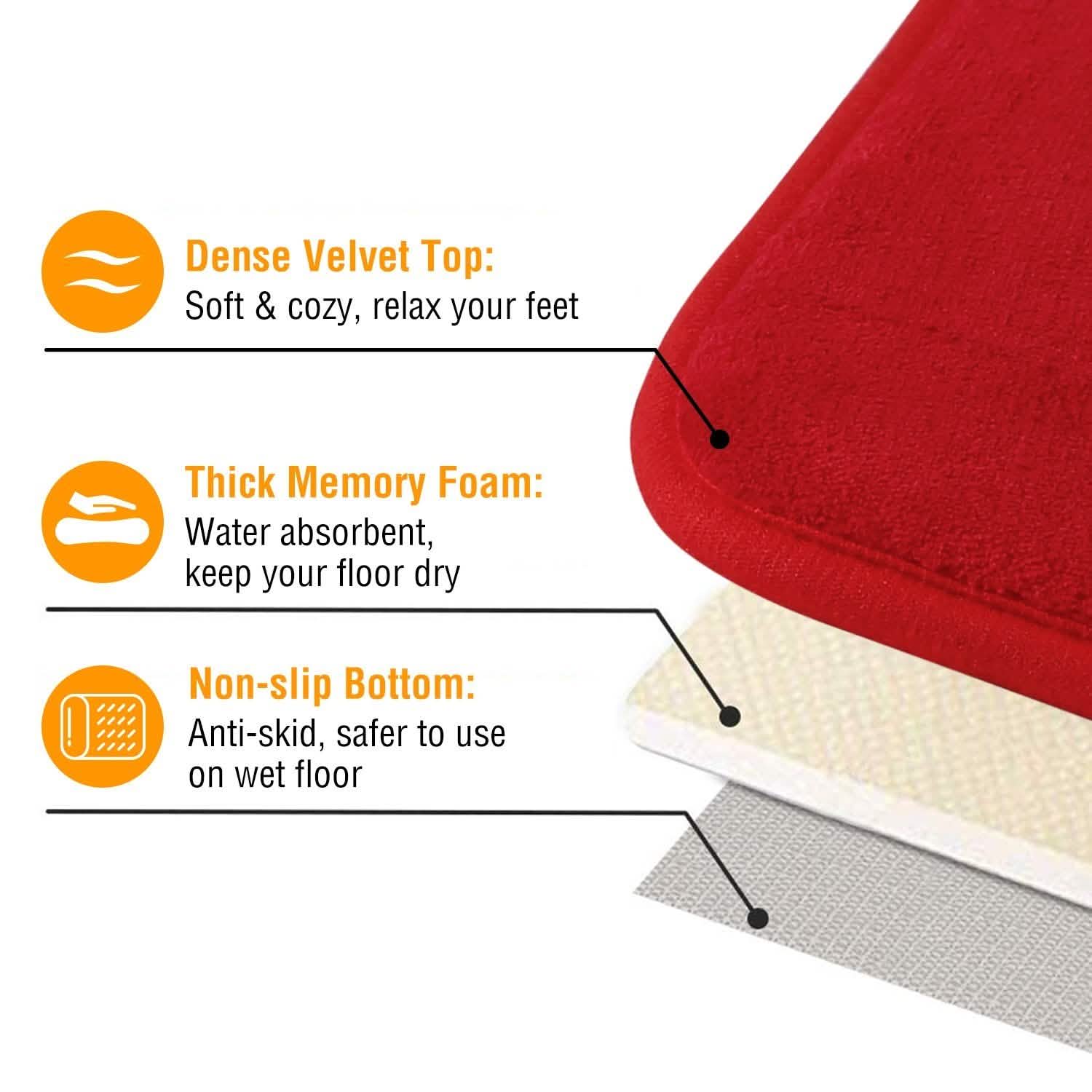 3-Piece Set: Bathroom Rug Set Plush Velvet Bath Carpet