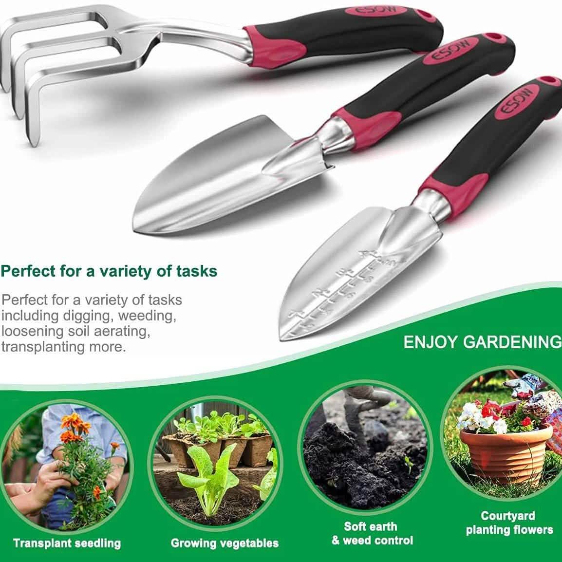 Ensemble de 3 pièces : Kit de jardinage robuste en fonte d'aluminium