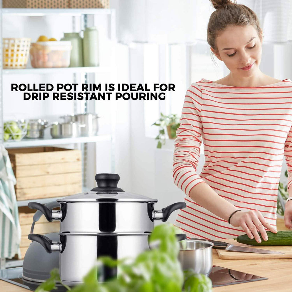 Ensemble 3 pièces : batterie de cuisine Chef's Star en acier inoxydable, panier vapeur de 2 pintes