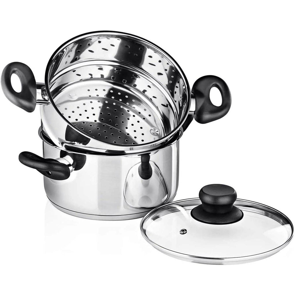 Ensemble 3 pièces : batterie de cuisine Chef's Star en acier inoxydable, panier vapeur de 2 pintes