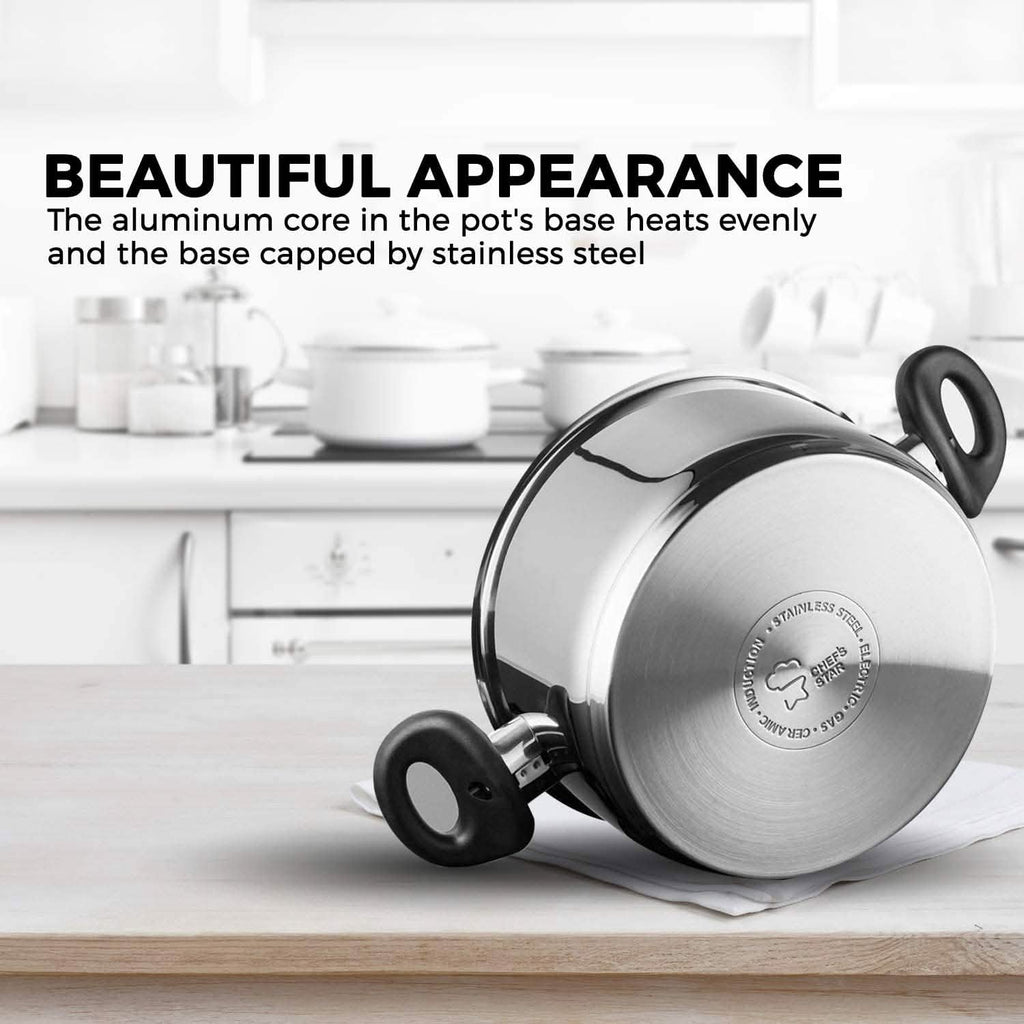 Ensemble 3 pièces : batterie de cuisine Chef's Star en acier inoxydable, panier vapeur de 2 pintes