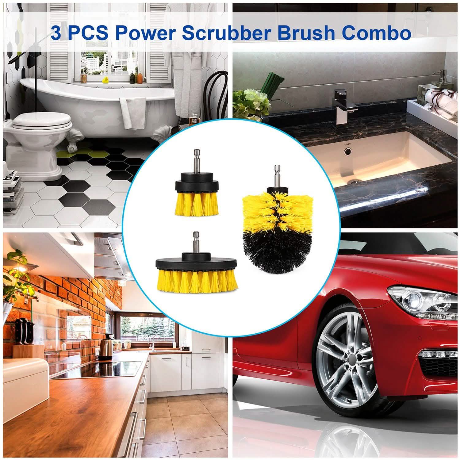 3-Piece Set: Drill Brush Power Scrubber
