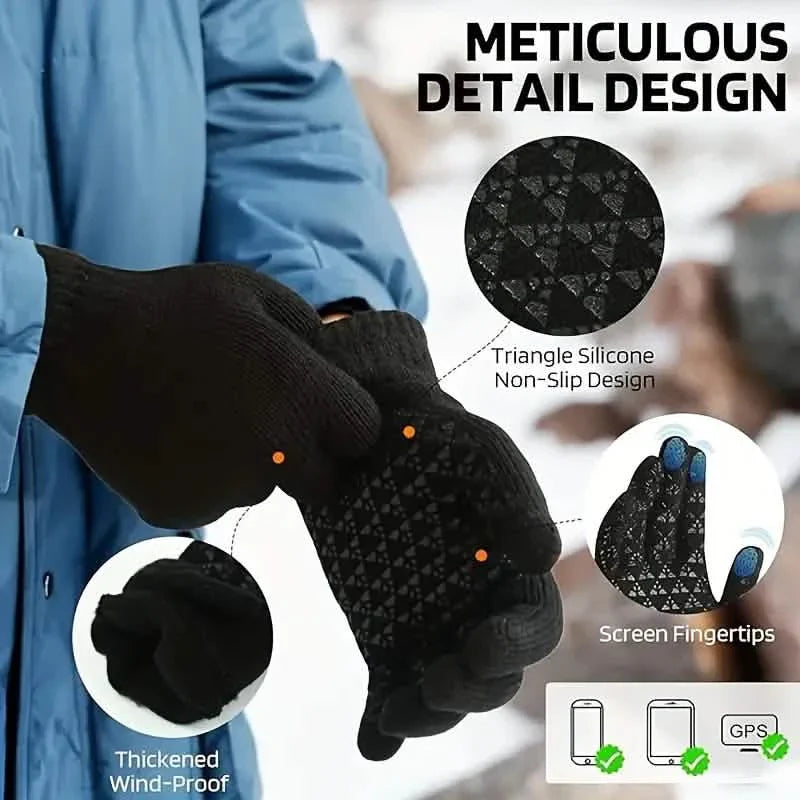 3-Piece Set: Infinity Scarf Autumn Winter, Thickened Warm Knit Beanie and Touchscreen Gloves Neck Gaiter