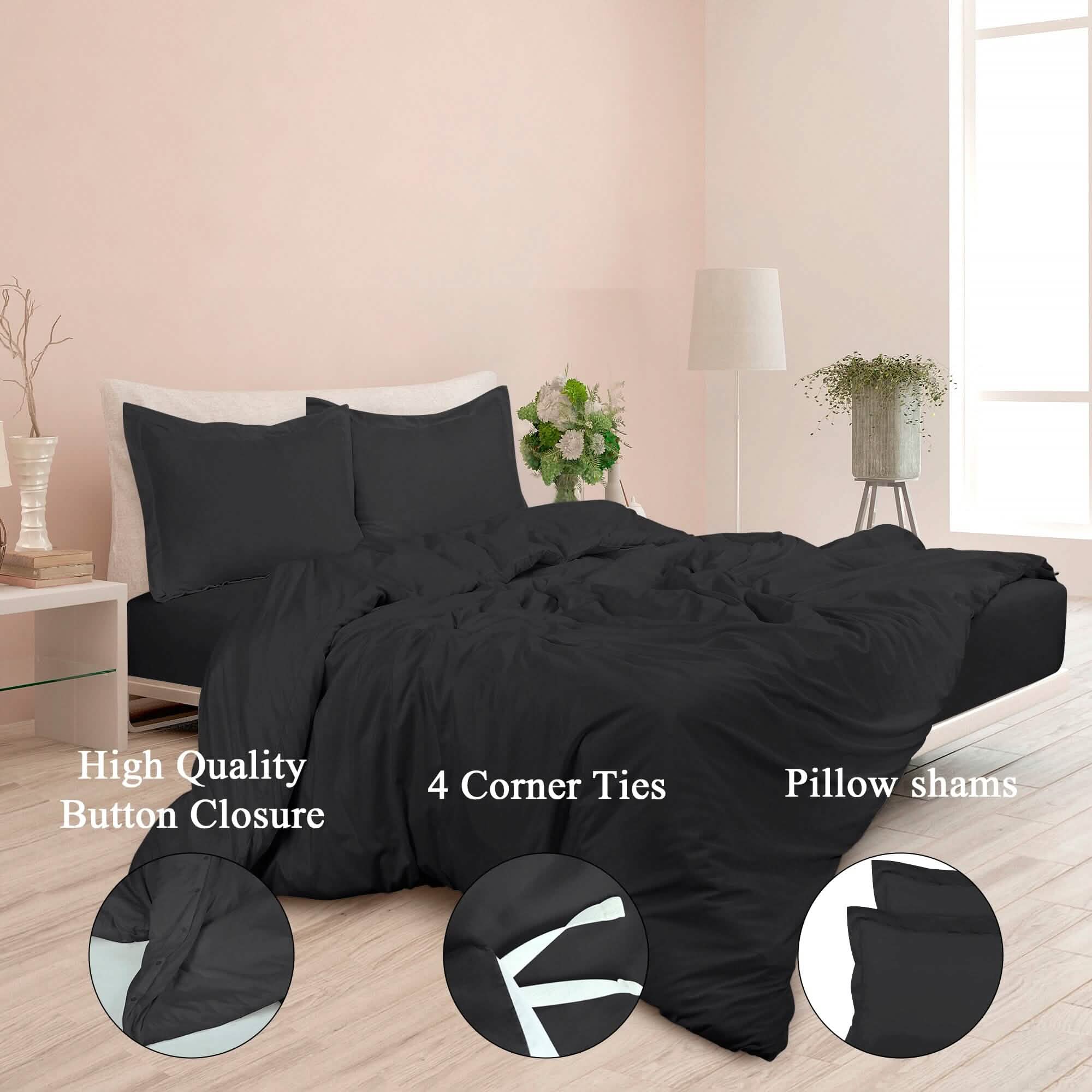 3-Piece Set: Royale Double Brushed Duvet Covers Set With Button Closure & Corner Ties
