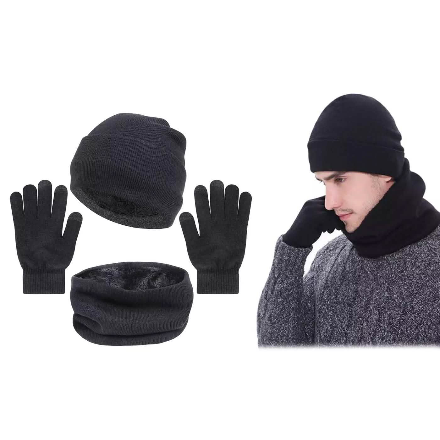 Ensemble 3 pièces : bonnet, écharpe et gants d'hiver pour homme