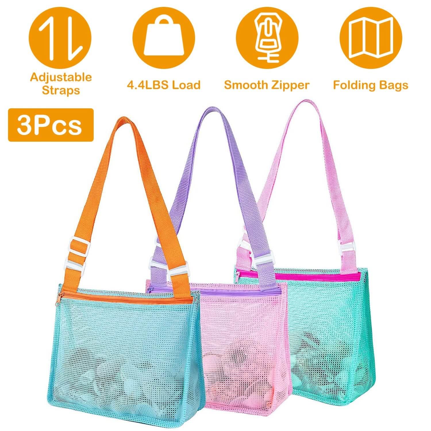 3-Pieces: Beach Mesh Bags Seashell Sand Tote Bag