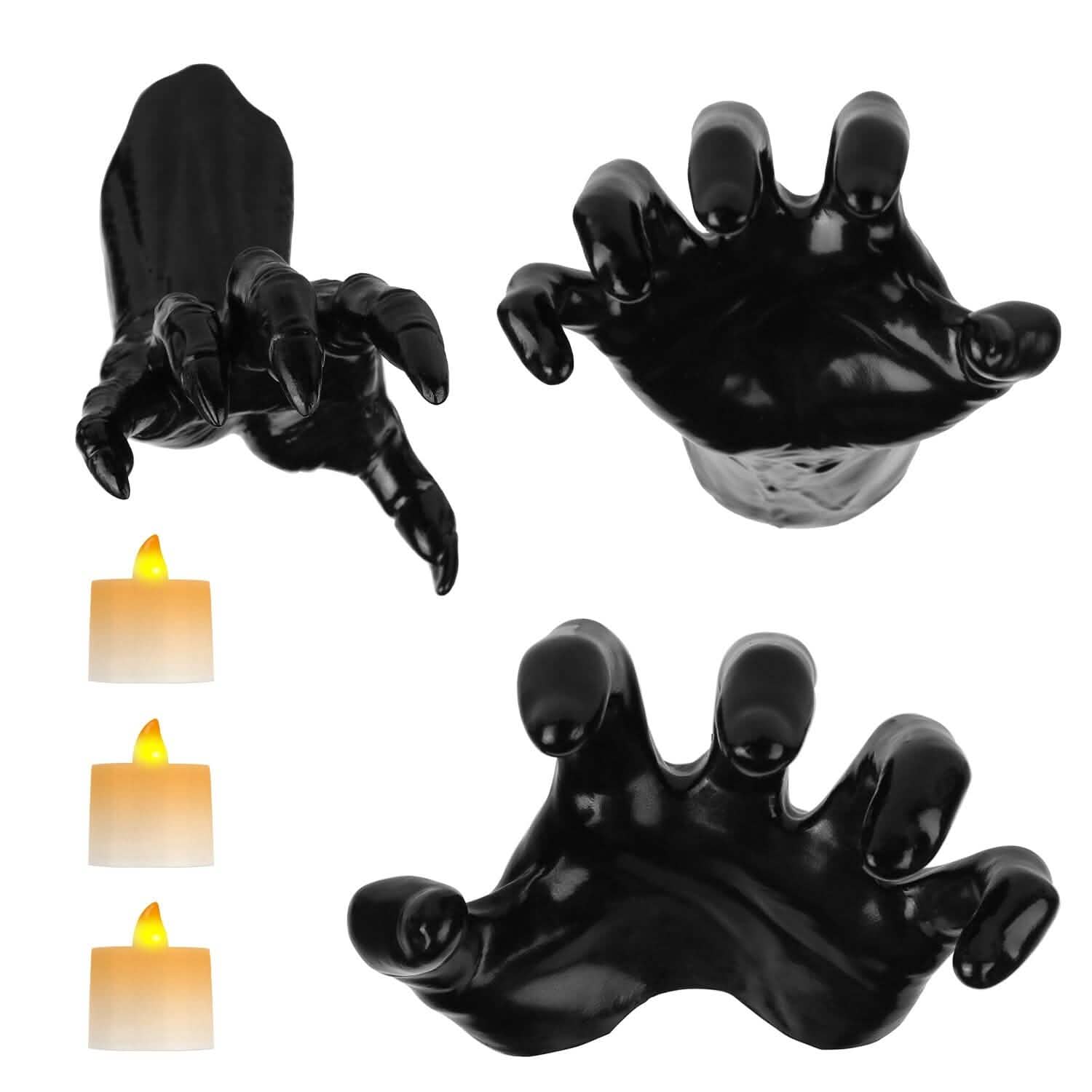 Lot de 3 : Mains macabres avec bougies lumineuses murales