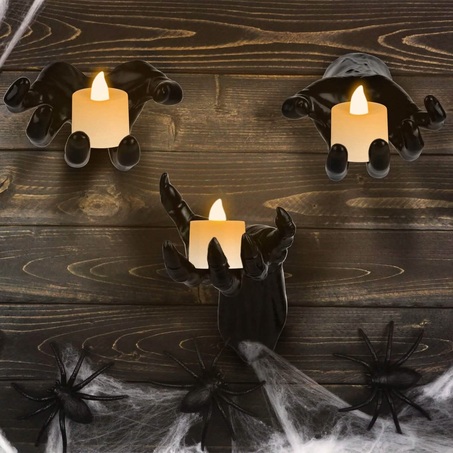 Lot de 3 : Mains macabres avec bougies lumineuses murales