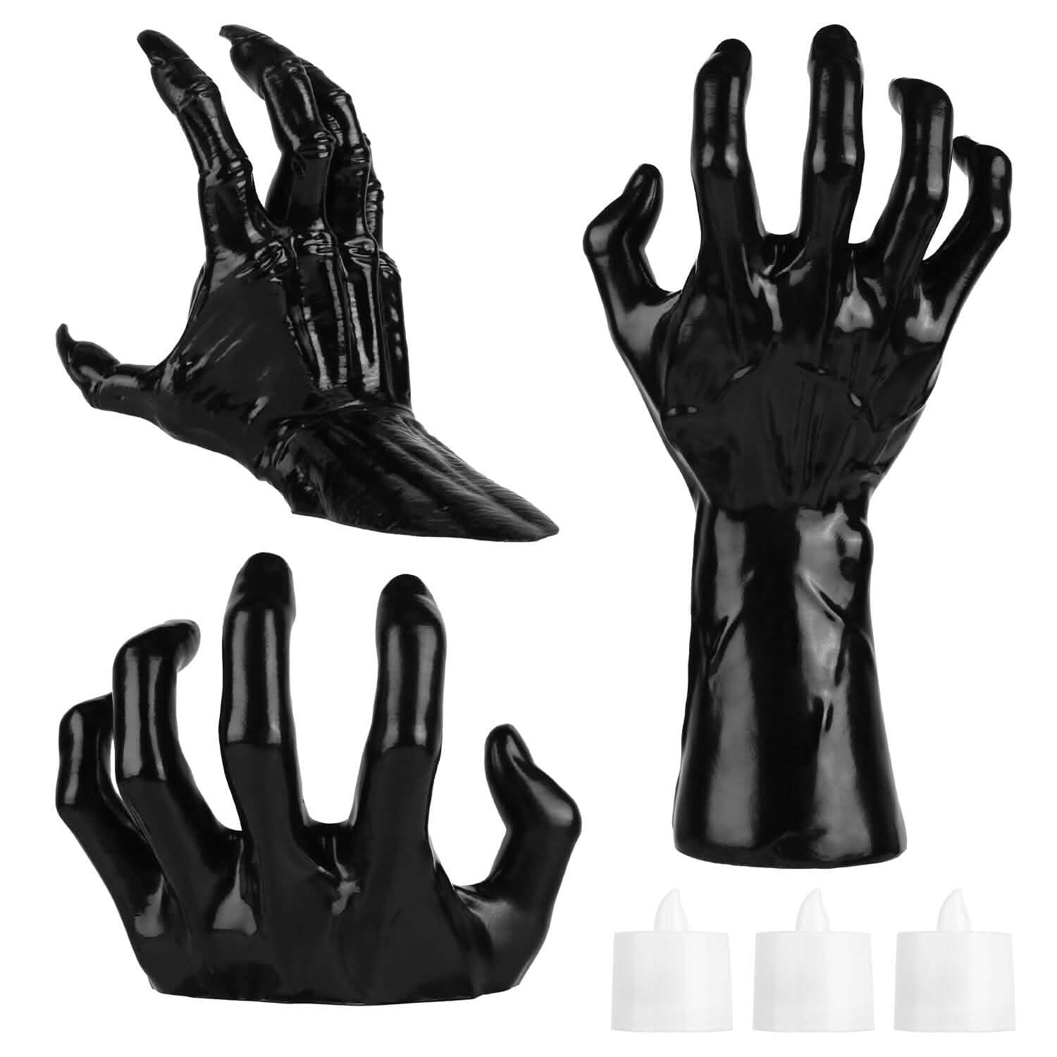 Lot de 3 : Mains macabres avec bougies lumineuses murales
