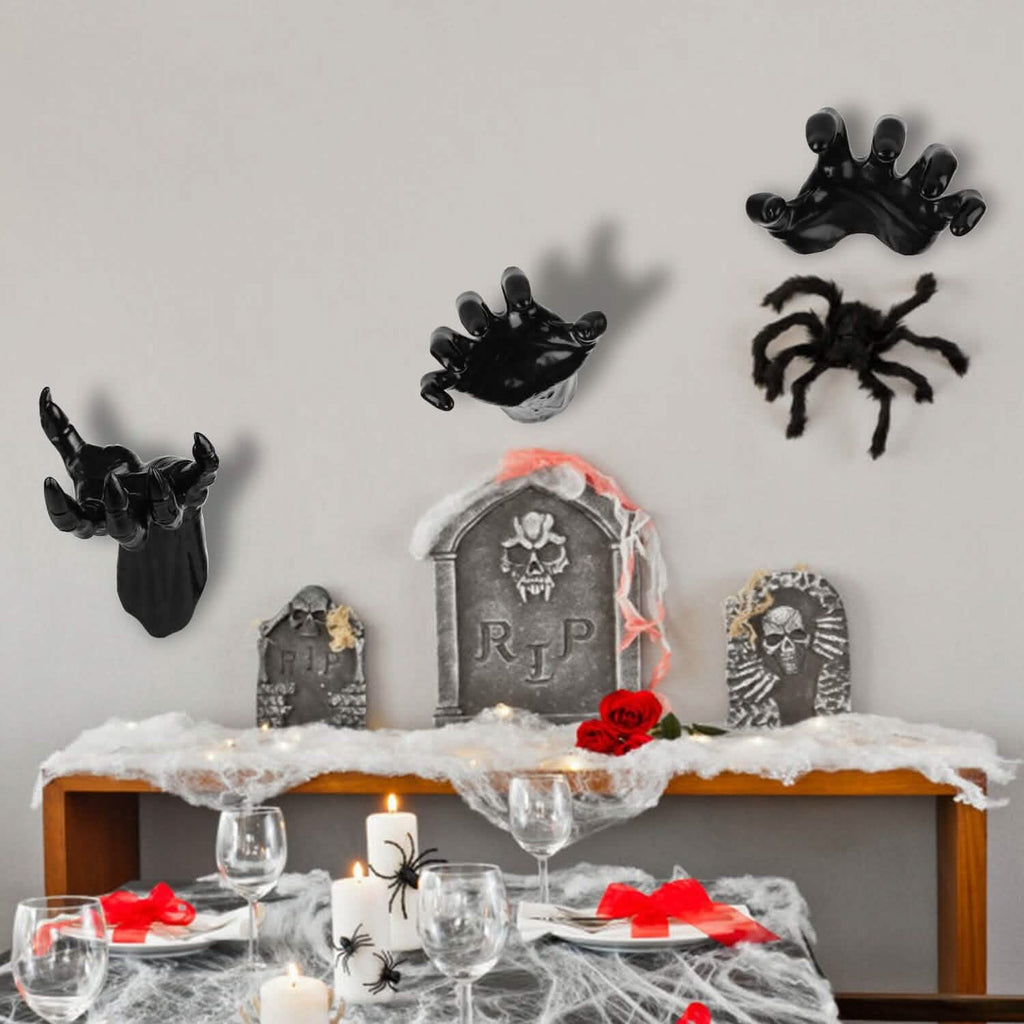 Lot de 3 : Mains macabres avec bougies lumineuses murales