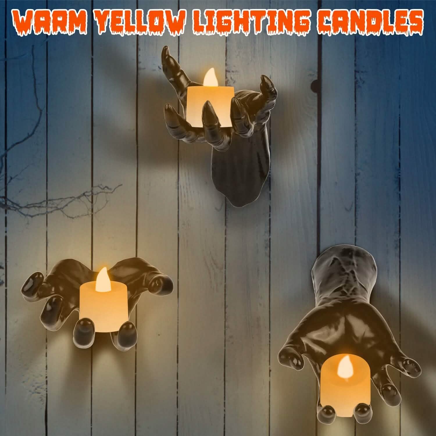 Lot de 3 : Mains macabres avec bougies lumineuses murales
