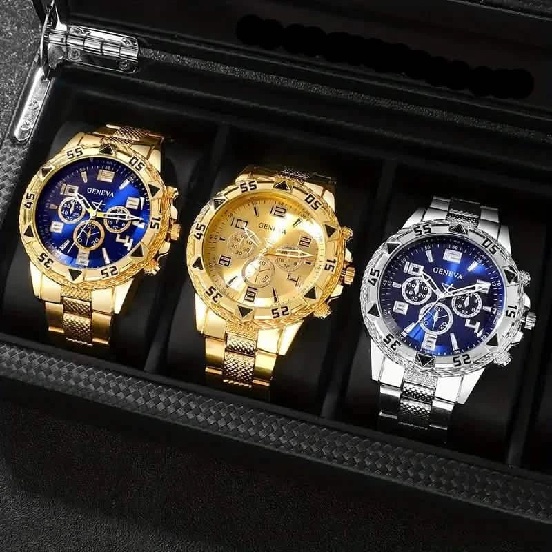 3点セット：ファッショナブルメンズクォーツウォッチセット