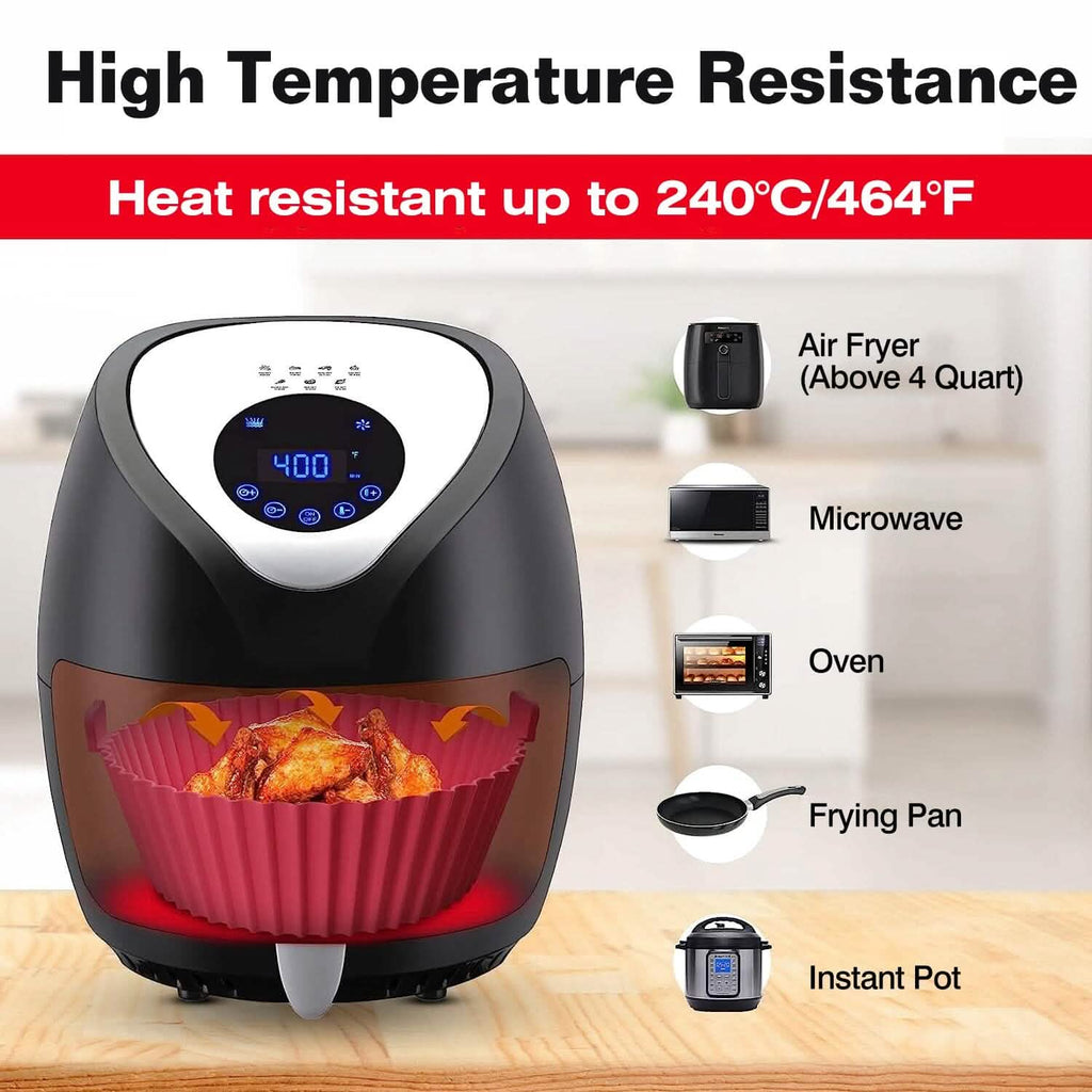 3-Pieces: Reusable Foldable Air Fryer Silicone Pot for 4+ Quart Air Fryer Oven