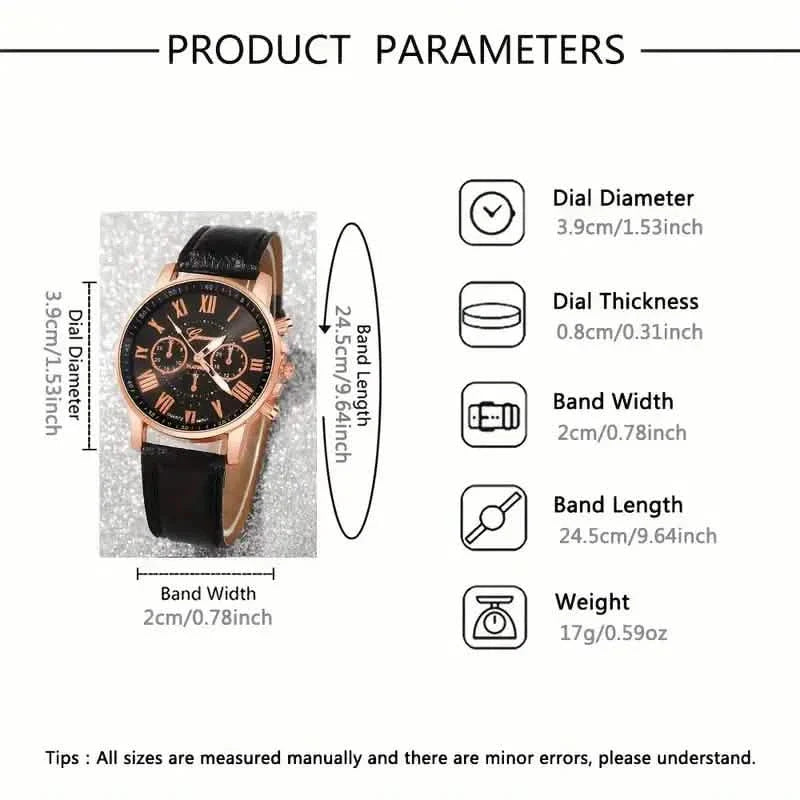 3-Pieces: Roman Quartz Women's Watches - Fashionable Round Dial with Faux Leather Strap