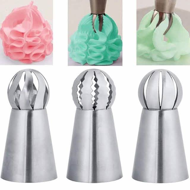 3 Pièces : Douilles Russes en Acier Inoxydable Tulipe Sphère pour Glaçage Crème Fouettée et Crème au Beurre