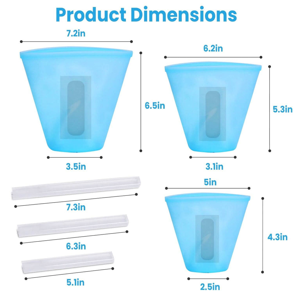 3-Pieces: Silicone Food Storage Bags Reusable Leakproof Food Container Set with 3 Seals