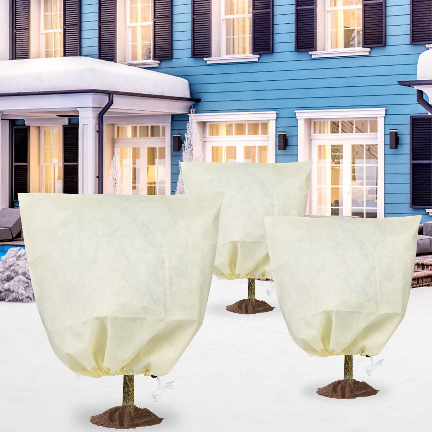 3-Pieces: Winter Plant Cover Bags with Drawstring