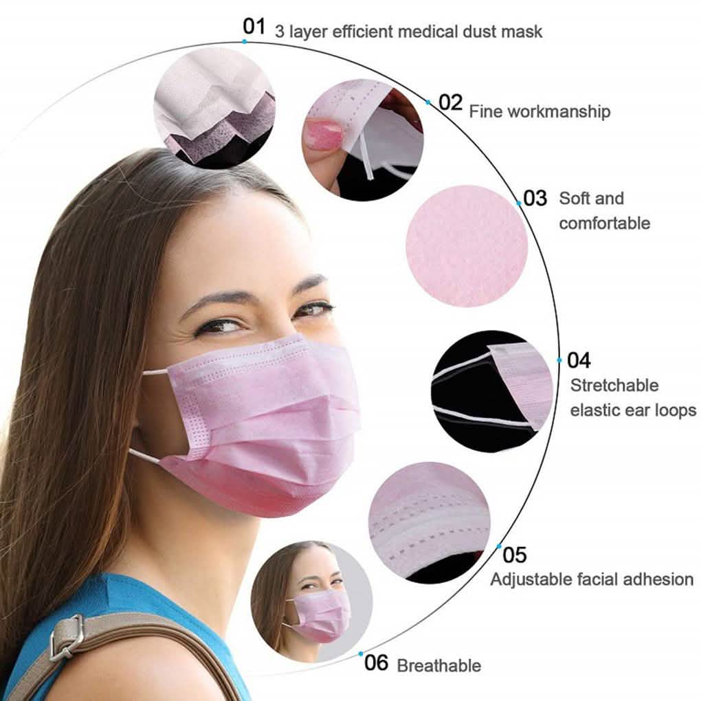 Lot de masques faciaux chirurgicaux sanitaires jetables non médicaux 3 épaisseurs avec boucles auriculaires