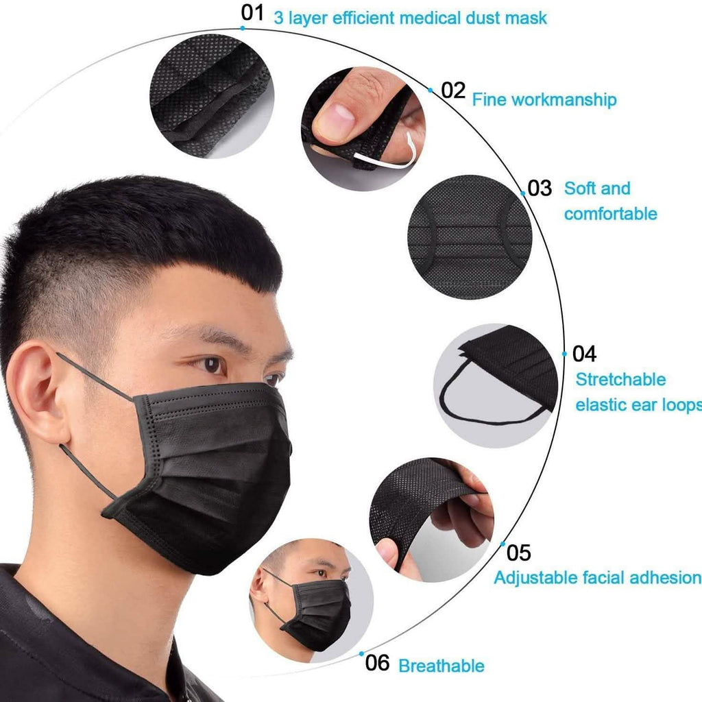 Lot de masques faciaux chirurgicaux sanitaires jetables non médicaux 3 épaisseurs avec boucles auriculaires