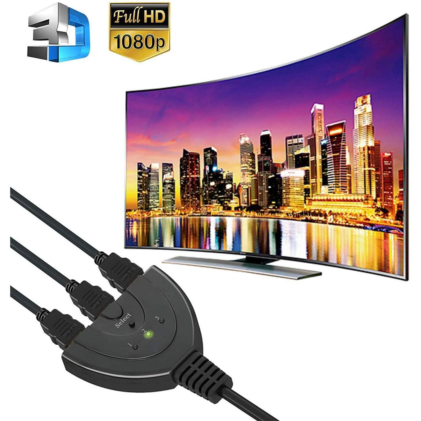 Commutateur, répartiteur HDMI 3 ports, prend en charge la Full HD 1080p, la 3D avec câble pigtail haute vitesse