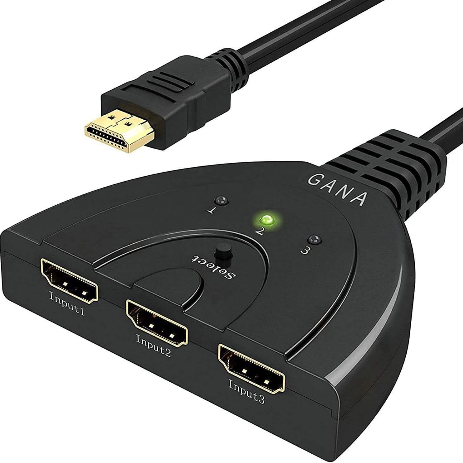 Commutateur, répartiteur HDMI 3 ports, prend en charge la Full HD 1080p, la 3D avec câble pigtail haute vitesse