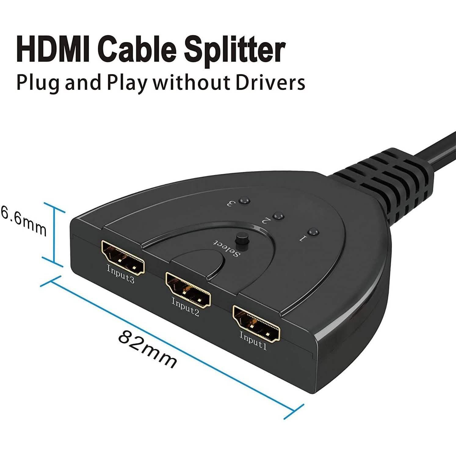 Commutateur, répartiteur HDMI 3 ports, prend en charge la Full HD 1080p, la 3D avec câble pigtail haute vitesse