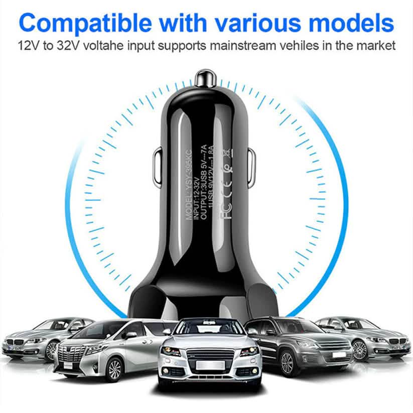 Chargeur de voiture 3 ports avec LED