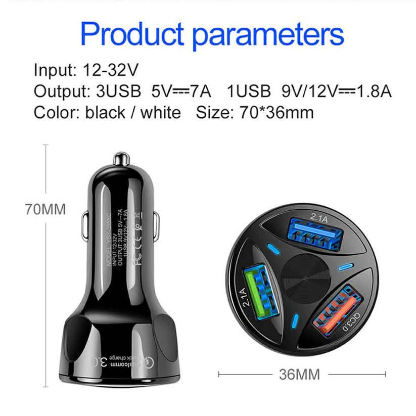 Chargeur de voiture 3 ports avec LED