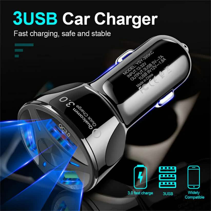 Chargeur de voiture 3 ports avec LED