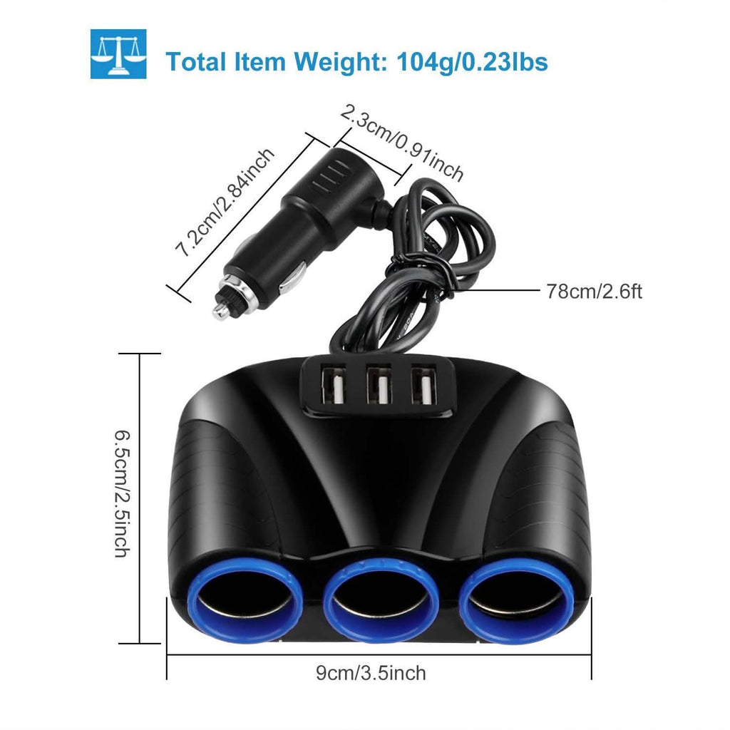3-Socket Car Cigarette Lighter Splitter