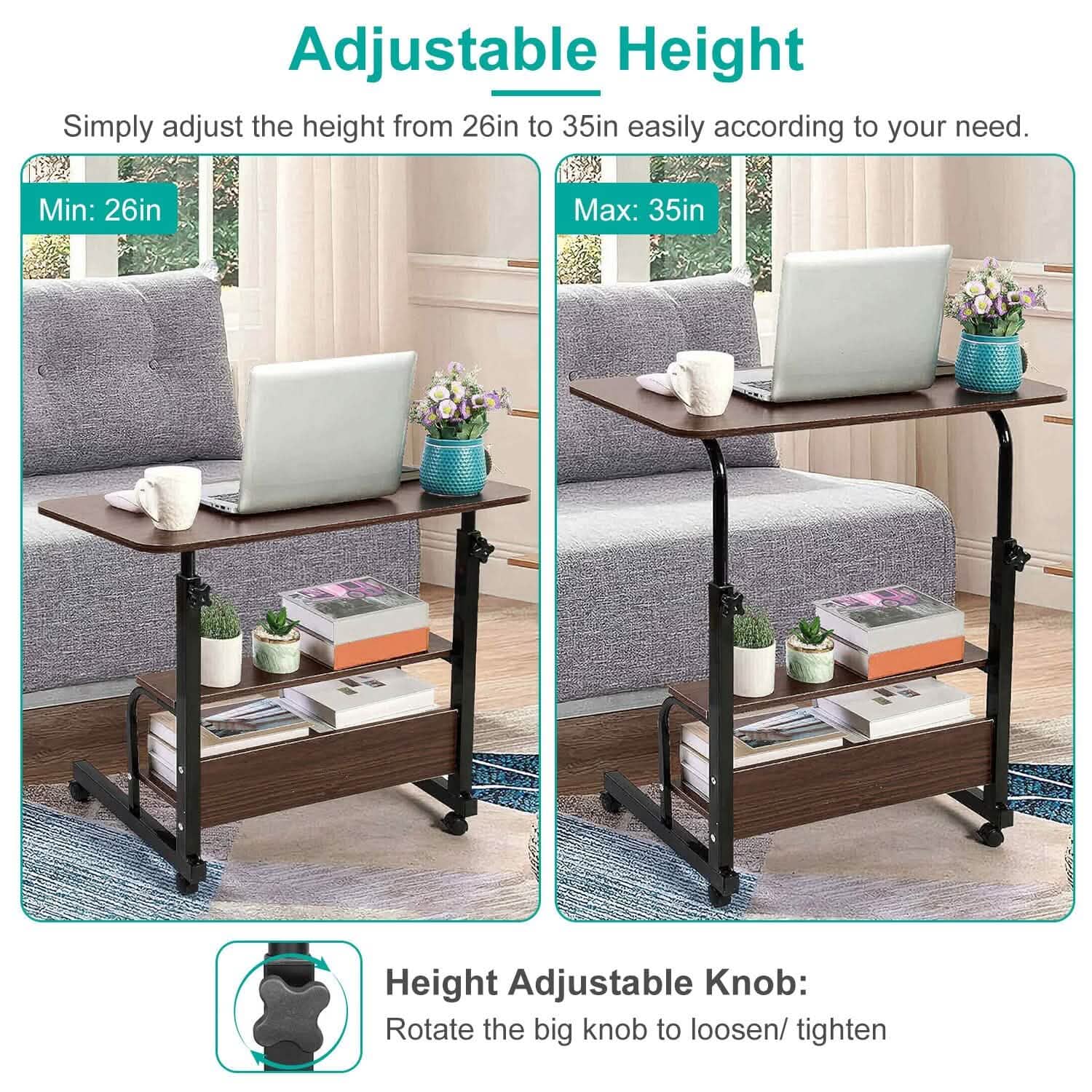 3-Tier Height Adjustable Laptop Desk with Rolling Wheels