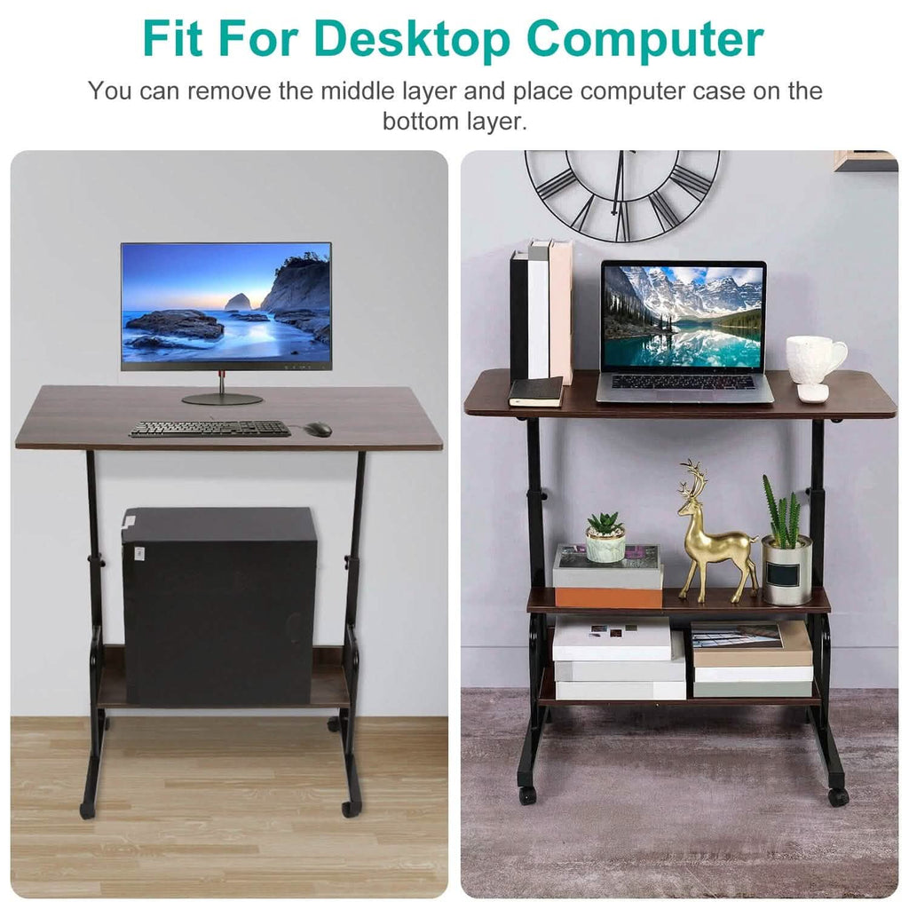 3-Tier Height Adjustable Laptop Desk with Rolling Wheels