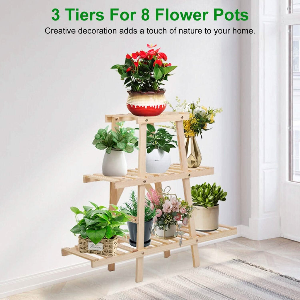 3-Tier Potted Flower Shelf Multi-tier Flower Pot Rack Holder Triangle Ladder