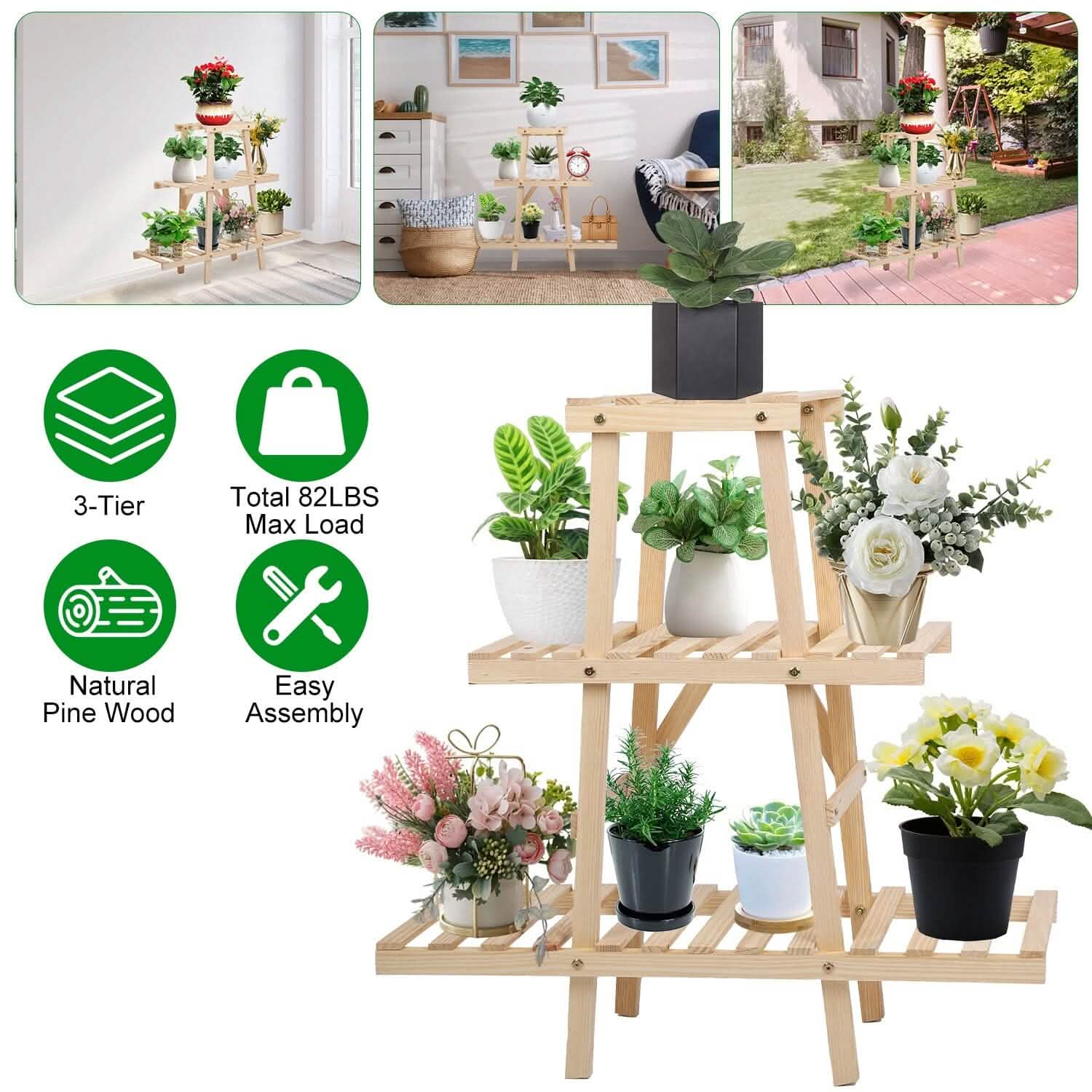 3-Tier Potted Flower Shelf Multi-tier Flower Pot Rack Holder Triangle Ladder