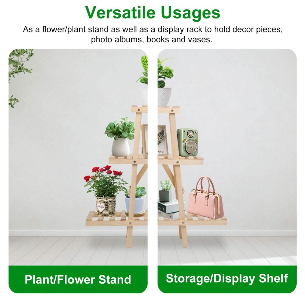 3-Tier Potted Flower Shelf Multi-tier Flower Pot Rack Holder Triangle Ladder