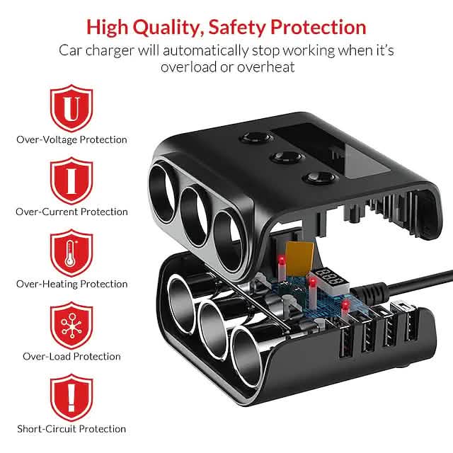 3-Way Car Plug Charger Adapter
