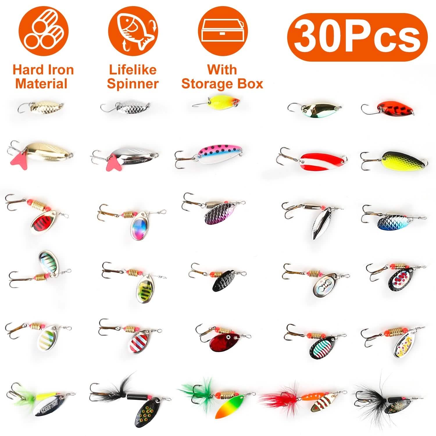 Lot de 30 leurres de pêche métalliques cuillère