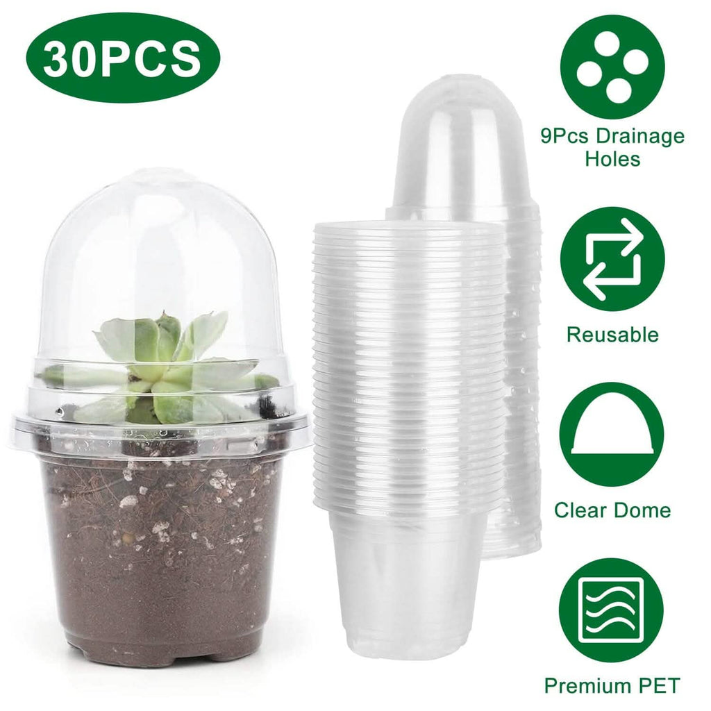 30個セット：植物育苗ポットPET花の種まき用ポットドーム排水穴付き