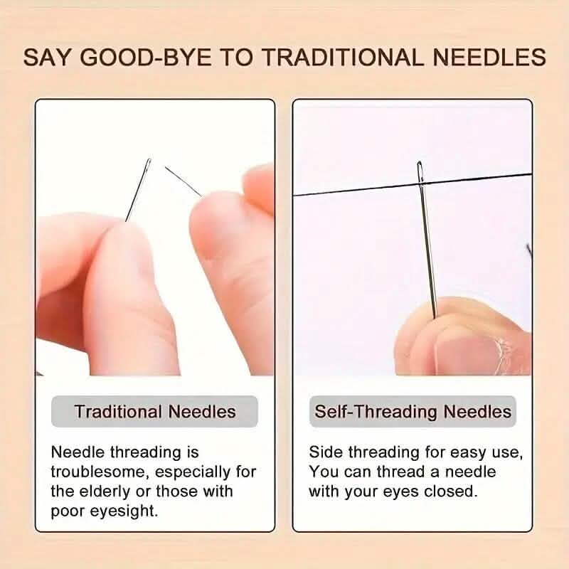 30-Pieces: Self-Threading Random Sizes Needles with Wooden Storage Tube