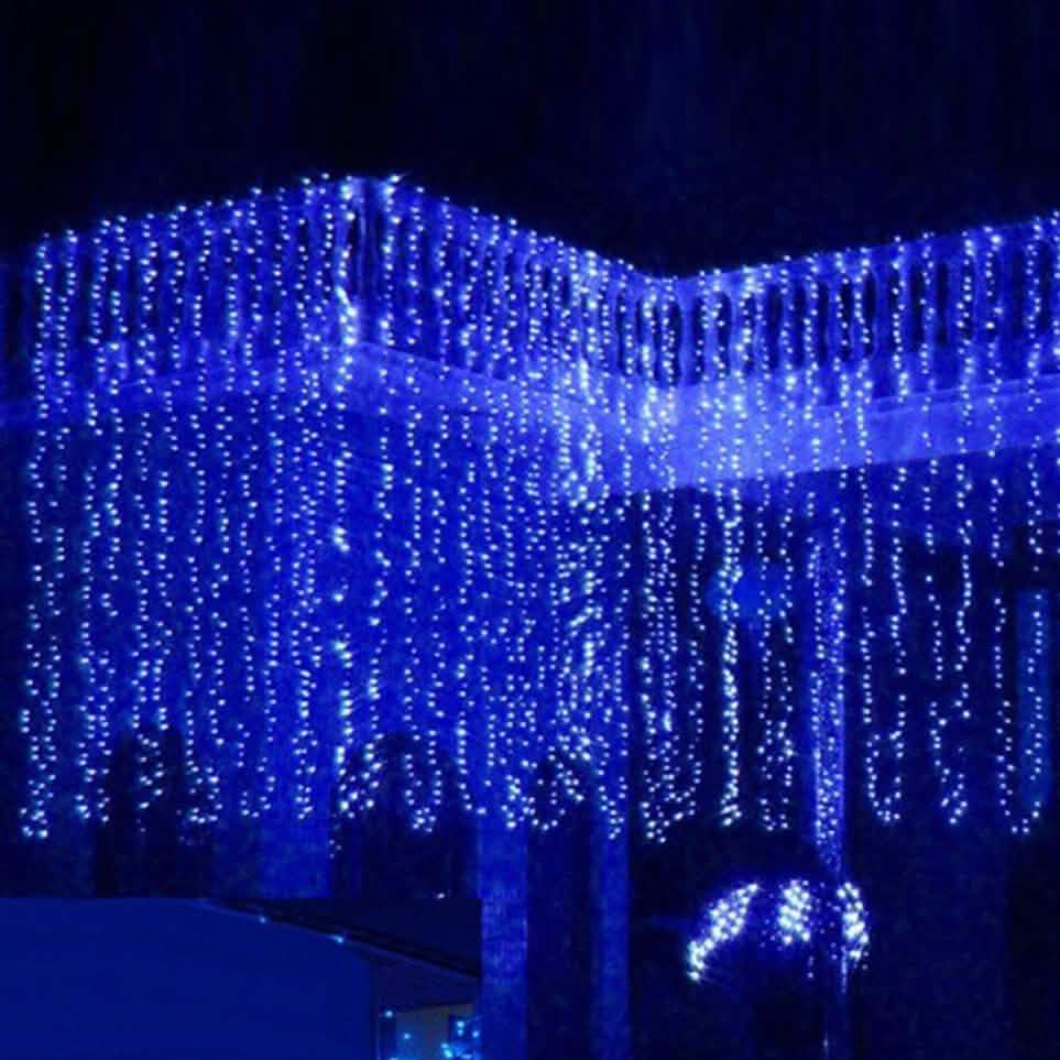 300個LEDブルーフェアリーカーテンライト コントローラー付き