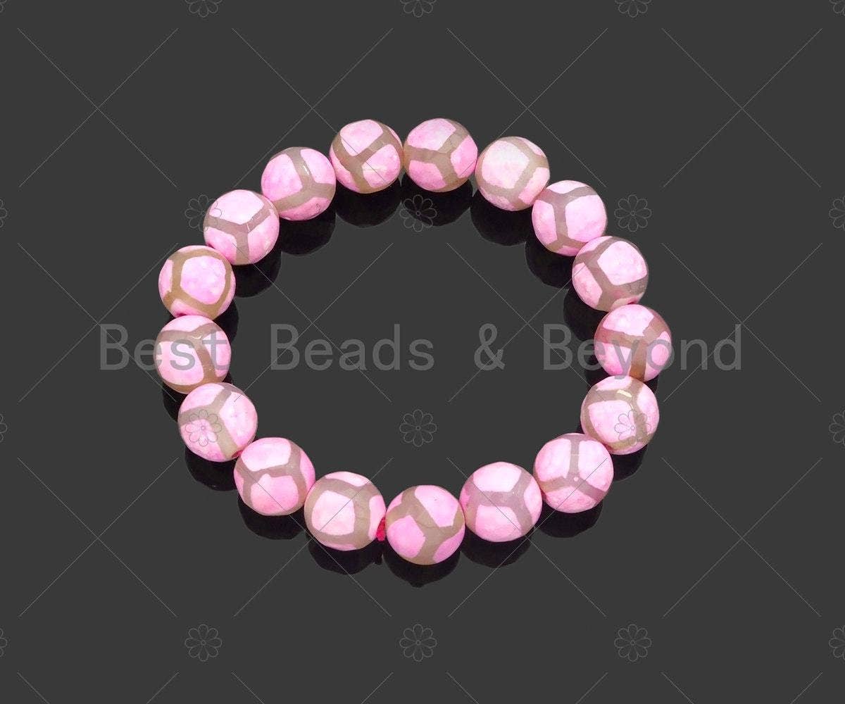 Pink Tibetan Agate Stretchy Bracelet, Sku#U1127