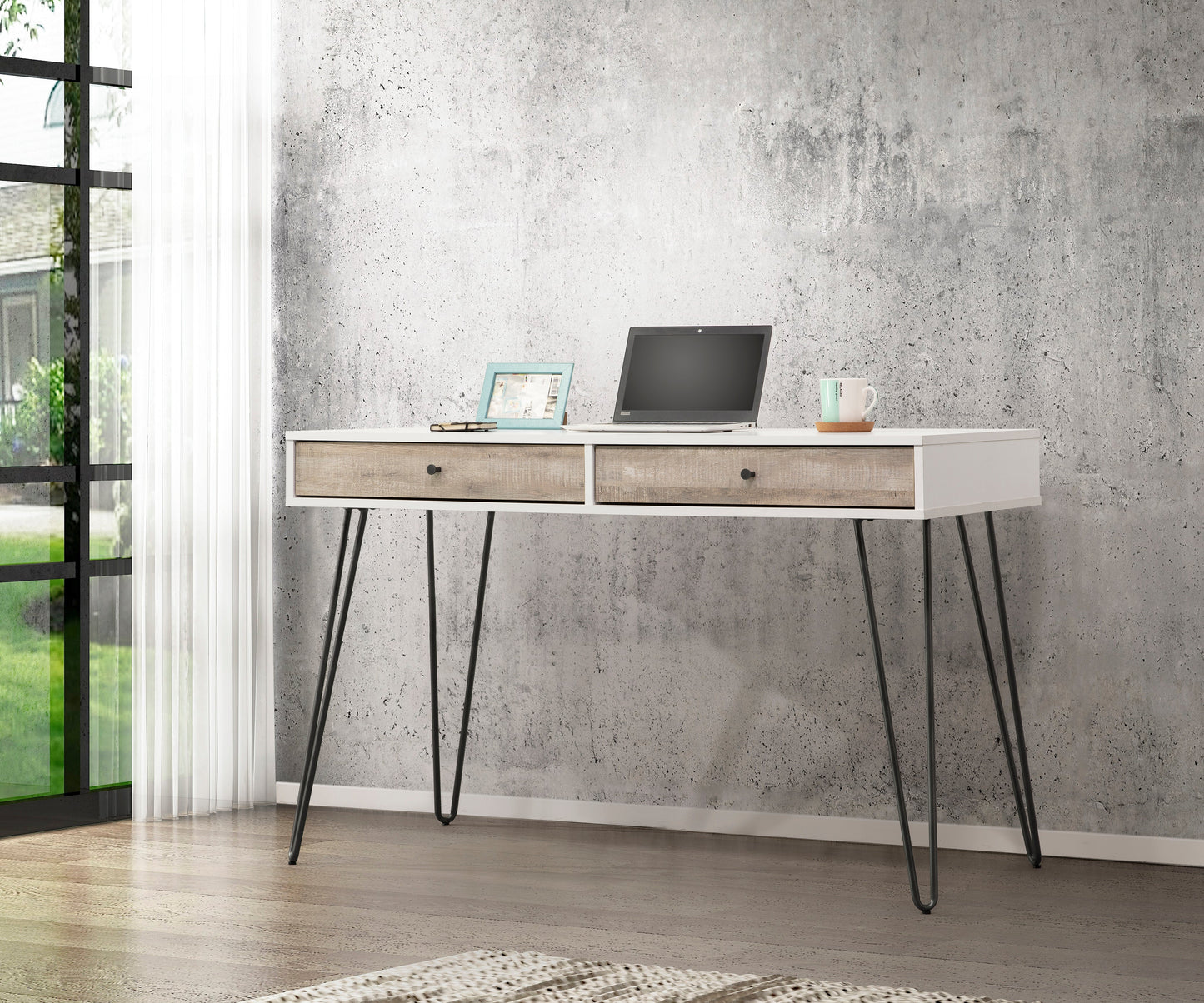 Taupe Desk with Metal Accents