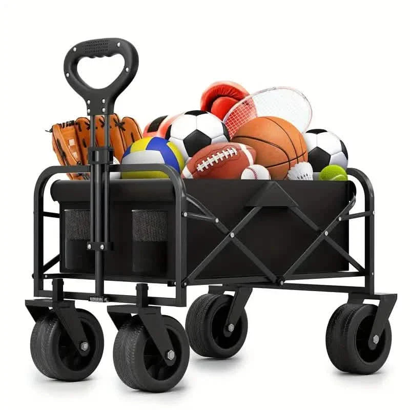 Chariot de transport pliable et robuste pour extérieur, plage ou jardin avec roues tout-terrain à 360°