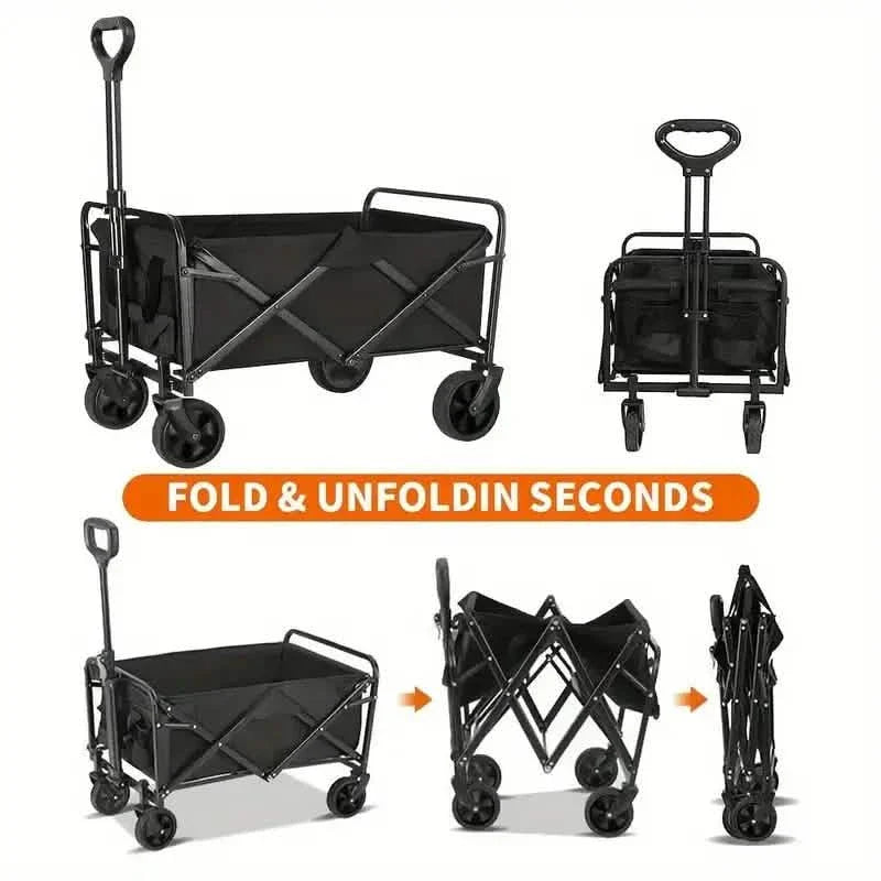 Chariot de transport pliable et robuste pour extérieur, plage ou jardin avec roues tout-terrain à 360°
