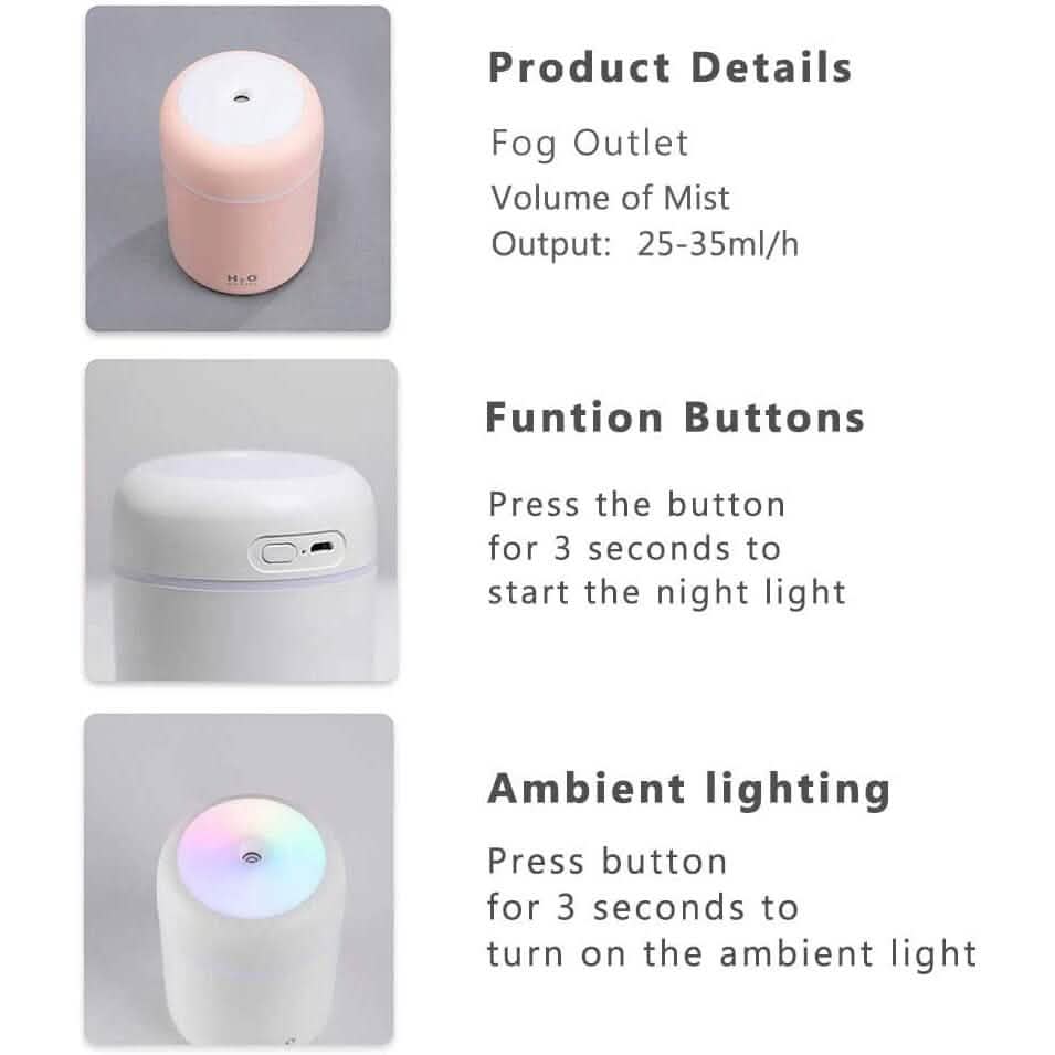 300ml Mini Portable Humidifier Ultra Quiet Aromatherapy Essential Oil