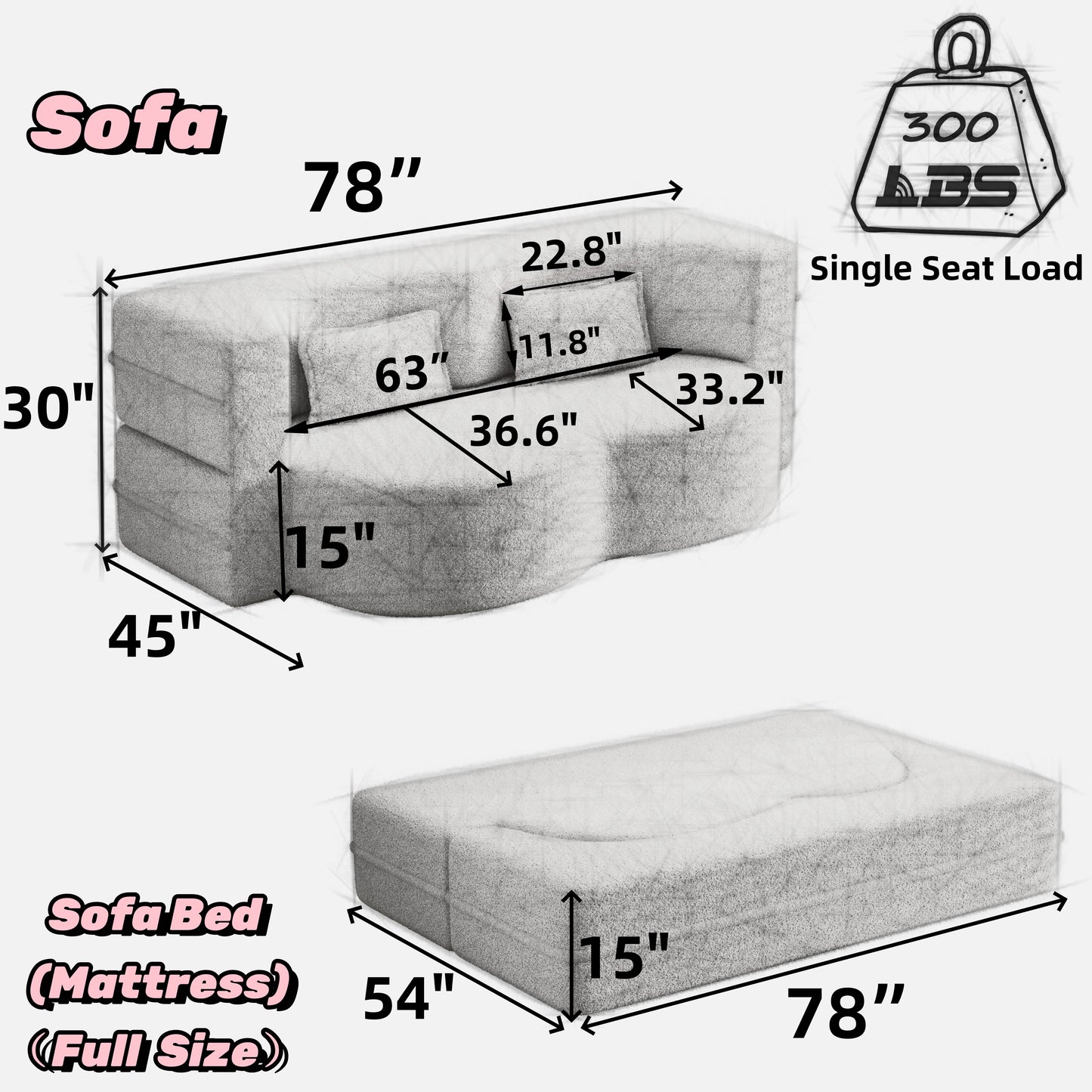 Modern Floor Sofa with 2 Pillows