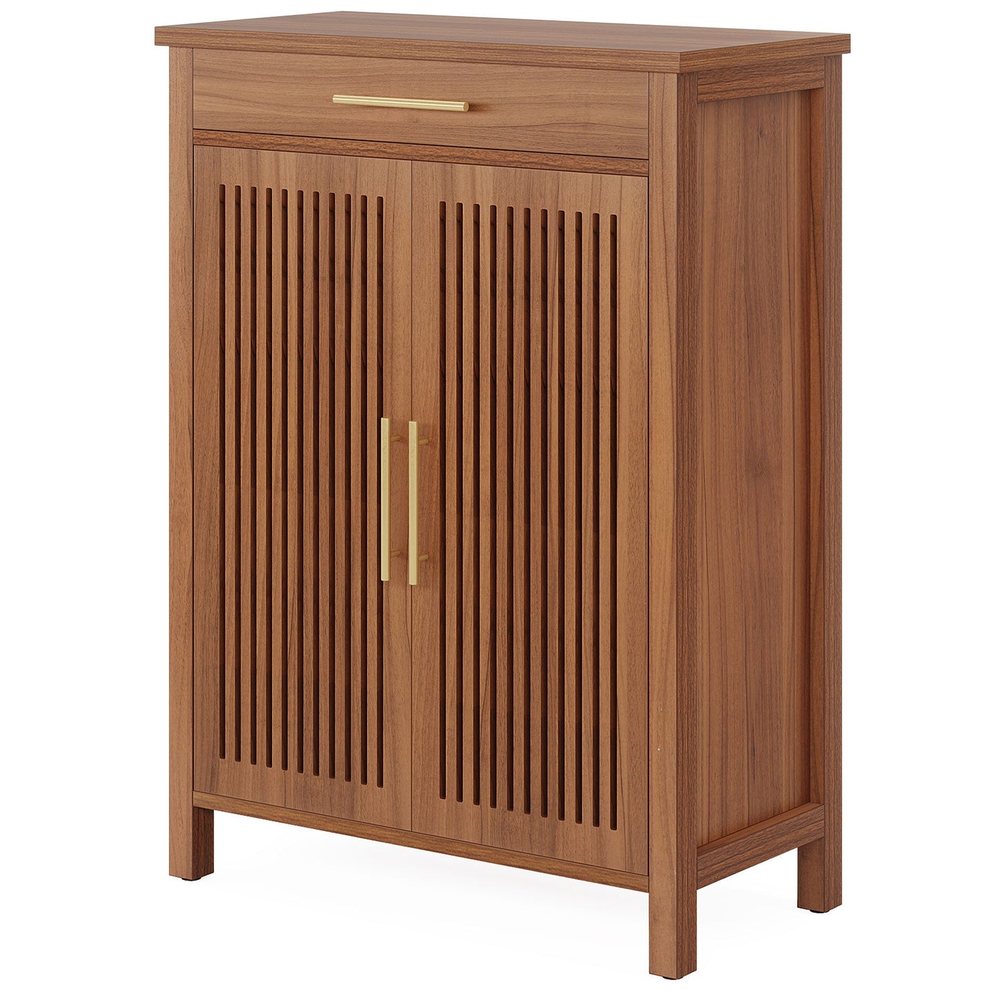 5-Tier Shoe Storage Cabinet with Louvered Doors and Drawer