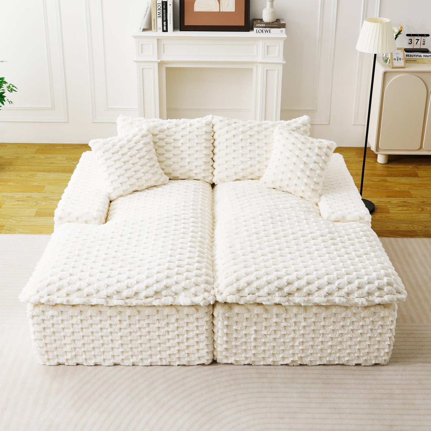 White Turtle Velvet Double Chaise Lounge