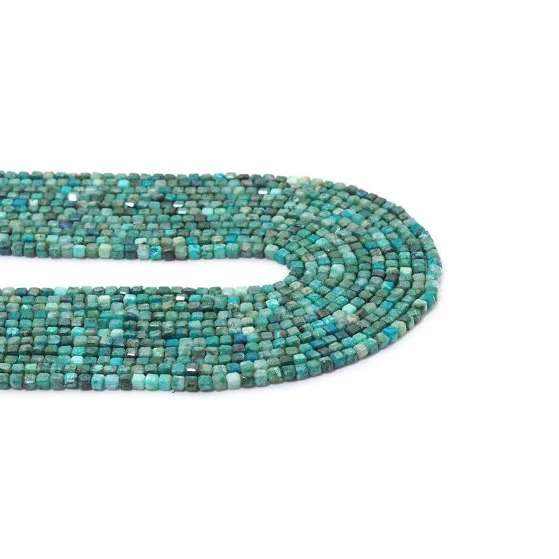 Genuine Chrysocolla Faceted Cube Beads, 2.5mm, Sku#U1525