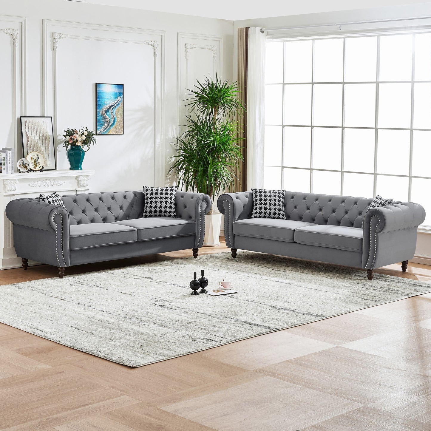 3+3 Seater Chesterfield Velvet Upholstered Sofa